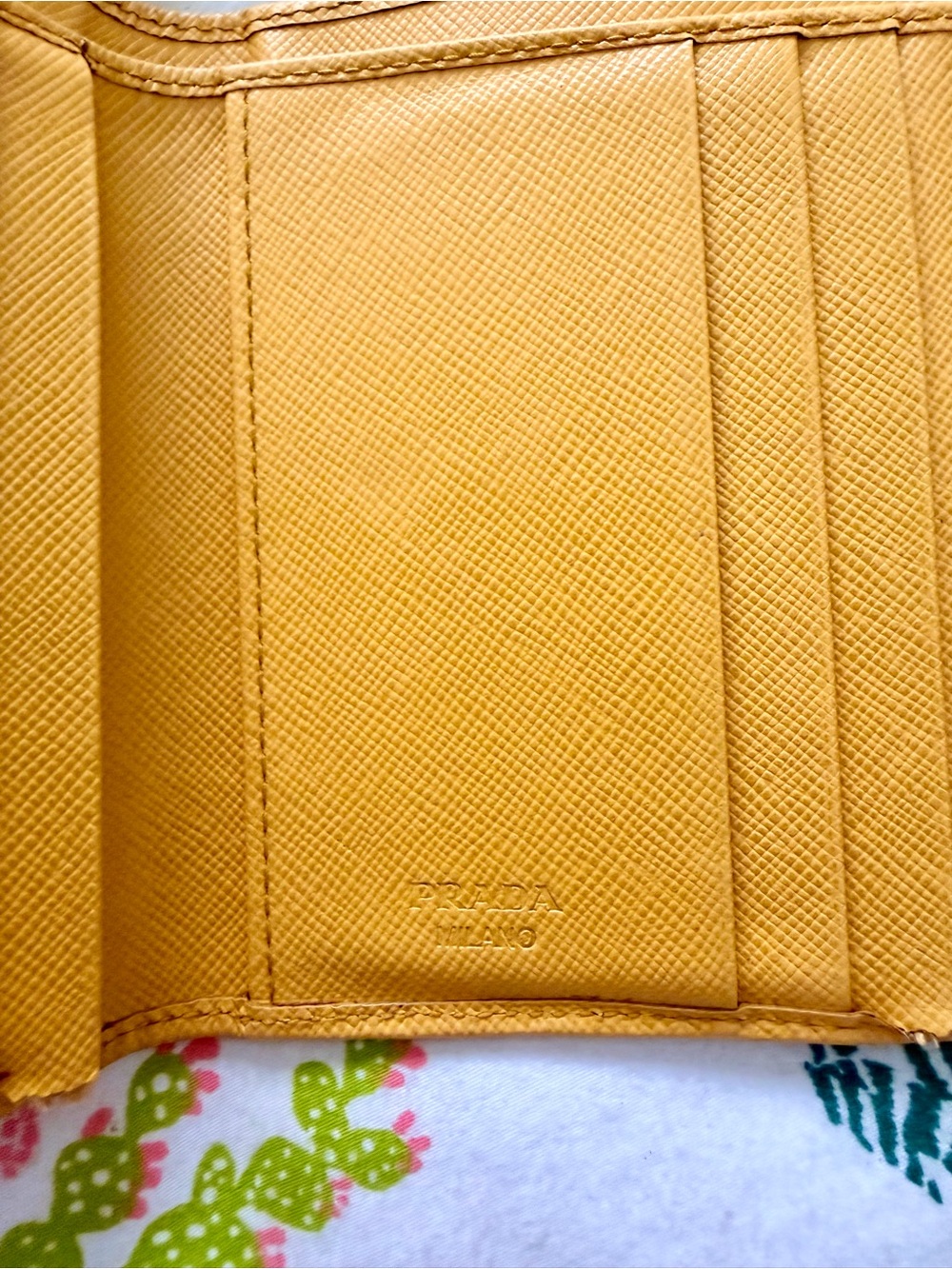 Prada Saffiano Leather Yellow Compact Trifold Wallet - Picture 5 of 6